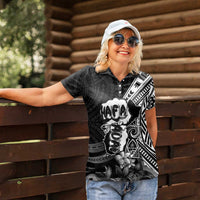 Hafa Adai Guam Discovery Day Women Polo Shirt Chamorro Latte Stone Hand Black Version LT14 - Polynesian Pride