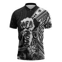 Hafa Adai Guam Discovery Day Zipper Polo Shirt Chamorro Latte Stone Hand Black Version LT14 Black - Polynesian Pride