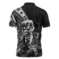 Hafa Adai Guam Discovery Day Zipper Polo Shirt Chamorro Latte Stone Hand Black Version LT14 - Polynesian Pride