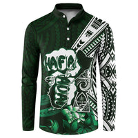 Hafa Adai Guam Discovery Day Button Sweatshirt Chamorro Latte Stone Hand Green Version LT14 Green - Polynesian Pride