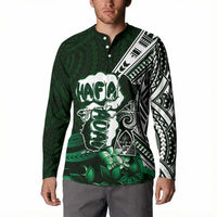 Hafa Adai Guam Discovery Day Button Sweatshirt Chamorro Latte Stone Hand Green Version LT14 - Polynesian Pride