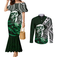 Hafa Adai Guam Discovery Day Couples Matching Mermaid Dress and Long Sleeve Button Shirt Chamorro Latte Stone Hand Green Version LT14 Green - Polynesian Pride