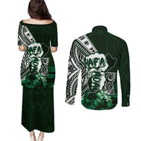 Hafa Adai Guam Discovery Day Couples Matching Puletasi and Long Sleeve Button Shirt Chamorro Latte Stone Hand Green Version LT14 - Polynesian Pride