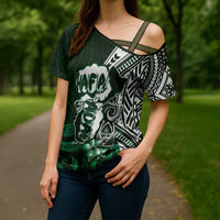 Hafa Adai Guam Discovery Day Cross Shoulder Shirt Chamorro Latte Stone Hand Green Version LT14 - Polynesian Pride