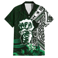 Hafa Adai Guam Discovery Day Family Matching Mermaid Dress and Hawaiian Shirt Chamorro Latte Stone Hand Green Version