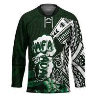 Hafa Adai Guam Discovery Day Hockey Jersey Chamorro Latte Stone Hand Green Version LT14 Unisex Green - Polynesian Pride