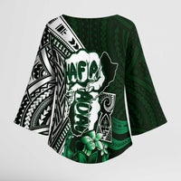 Hafa Adai Guam Discovery Day Kimono Sleeve Blouse Chamorro Latte Stone Hand Green Version LT14 - Polynesian Pride