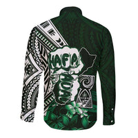 Hafa Adai Guam Discovery Day Long Sleeve Button Shirt Chamorro Latte Stone Hand Green Version LT14 - Polynesian Pride