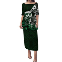 Hafa Adai Guam Discovery Day Puletasi Chamorro Latte Stone Hand Green Version LT14 Long Dress Green - Polynesian Pride