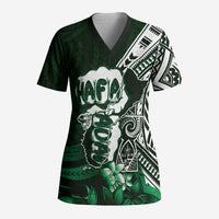 Hafa Adai Guam Discovery Day Scrub Top Chamorro Latte Stone Hand Green Version LT14 Adult Green - Polynesian Pride