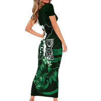 Hafa Adai Guam Discovery Day Short Sleeve Bodycon Dress Chamorro Latte Stone Hand Green Version LT14 - Polynesian Pride