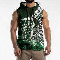 Hafa Adai Guam Discovery Day Sleeveless Zip Hoodie Chamorro Latte Stone Hand Green Version LT14 - Polynesian Pride