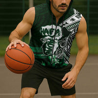 Hafa Adai Guam Discovery Day Sleeveless Zip Hoodie Chamorro Latte Stone Hand Green Version LT14 - Polynesian Pride