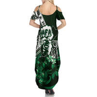 Hafa Adai Guam Discovery Day Summer Maxi Dress Chamorro Latte Stone Hand Green Version LT14 - Polynesian Pride