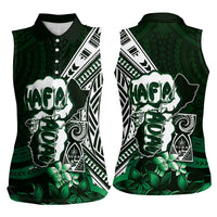 Hafa Adai Guam Discovery Day Women Sleeveless Polo Shirt Chamorro Latte Stone Hand Green Version LT14 - Polynesian Pride