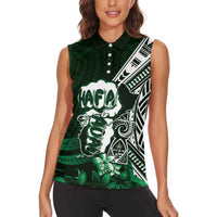 Hafa Adai Guam Discovery Day Women Sleeveless Polo Shirt Chamorro Latte Stone Hand Green Version LT14 - Polynesian Pride