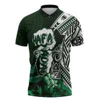 Hafa Adai Guam Discovery Day Zipper Polo Shirt Chamorro Latte Stone Hand Green Version LT14 Green - Polynesian Pride