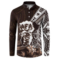 Hafa Adai Guam Discovery Day Button Sweatshirt Chamorro Latte Stone Hand Brown Version LT14 Brown - Polynesian Pride