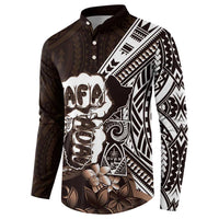 Hafa Adai Guam Discovery Day Button Sweatshirt Chamorro Latte Stone Hand Brown Version LT14 - Polynesian Pride