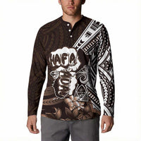 Hafa Adai Guam Discovery Day Button Sweatshirt Chamorro Latte Stone Hand Brown Version LT14 - Polynesian Pride