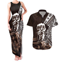 Hafa Adai Guam Discovery Day Couples Matching Tank Maxi Dress and Hawaiian Shirt Chamorro Latte Stone Hand Brown Version LT14 Brown - Polynesian Pride