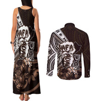 Hafa Adai Guam Discovery Day Couples Matching Tank Maxi Dress and Long Sleeve Button Shirt Chamorro Latte Stone Hand Brown Version LT14 - Polynesian Pride