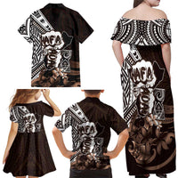 Hafa Adai Guam Discovery Day Family Matching Off Shoulder Maxi Dress and Hawaiian Shirt Chamorro Latte Stone Hand Brown Version