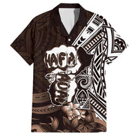 Hafa Adai Guam Discovery Day Family Matching Off Shoulder Short Dress and Hawaiian Shirt Chamorro Latte Stone Hand Brown Version