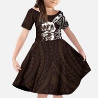Hafa Adai Guam Discovery Day Kid Short Sleeve Dress Chamorro Latte Stone Hand Brown Version LT14 KID Brown - Polynesian Pride