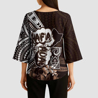 Hafa Adai Guam Discovery Day Kimono Sleeve Blouse Chamorro Latte Stone Hand Brown Version LT14 - Polynesian Pride