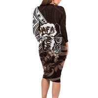 Hafa Adai Guam Discovery Day Long Sleeve Bodycon Dress Chamorro Latte Stone Hand Brown Version LT14 - Polynesian Pride