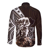 Hafa Adai Guam Discovery Day Long Sleeve Button Shirt Chamorro Latte Stone Hand Brown Version LT14 - Polynesian Pride