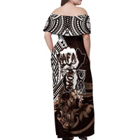 Hafa Adai Guam Discovery Day Off Shoulder Maxi Dress Chamorro Latte Stone Hand Brown Version LT14 - Polynesian Pride