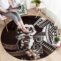 Hafa Adai Guam Discovery Day Round Carpet Chamorro Latte Stone Hand Brown Version LT14 - Polynesian Pride