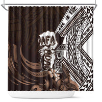 Hafa Adai Guam Discovery Day Shower Curtain Chamorro Latte Stone Hand Brown Version LT14 Brown - Polynesian Pride
