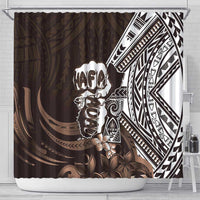 Hafa Adai Guam Discovery Day Shower Curtain Chamorro Latte Stone Hand Brown Version LT14 - Polynesian Pride