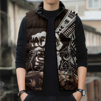 Hafa Adai Guam Discovery Day Sleeveless Puffer Jacket Chamorro Latte Stone Hand Brown Version LT14 - Polynesian Pride