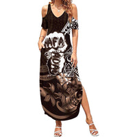 Hafa Adai Guam Discovery Day Summer Maxi Dress Chamorro Latte Stone Hand Brown Version LT14 Women Brown - Polynesian Pride