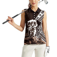 Hafa Adai Guam Discovery Day Women Sleeveless Polo Shirt Chamorro Latte Stone Hand Brown Version LT14 - Polynesian Pride