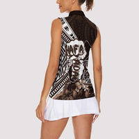 Hafa Adai Guam Discovery Day Women Sleeveless Polo Shirt Chamorro Latte Stone Hand Brown Version LT14 - Polynesian Pride