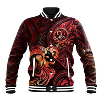 Personalised Polynesia Zodiac Aries Baseball Jacket Galaxy Polynesian Pattern Chest Tattoo Style LT14 Unisex Red - Polynesian Pride