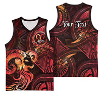 Personalised Polynesia Zodiac Aries Basketball Jersey Galaxy Polynesian Pattern Chest Tattoo Style LT14 - Polynesian Pride