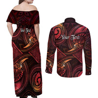 Personalised Polynesia Zodiac Aries Couples Matching Off Shoulder Maxi Dress and Long Sleeve Button Shirt Galaxy Polynesian Pattern Chest Tattoo Style LT14 - Polynesian Pride