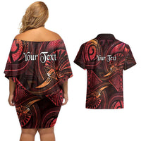 Personalised Polynesia Zodiac Aries Couples Matching Off Shoulder Short Dress and Hawaiian Shirt Galaxy Polynesian Pattern Chest Tattoo Style LT14 - Polynesian Pride