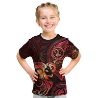 Personalised Polynesia Zodiac Aries Kid T Shirt Galaxy Polynesian Pattern Chest Tattoo Style LT14 Red - Polynesian Pride