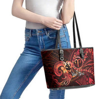 Personalised Polynesia Zodiac Aries Leather Tote Bag Galaxy Polynesian Pattern Chest Tattoo Style LT14 - Polynesian Pride