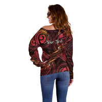 Personalised Polynesia Zodiac Aries Off Shoulder Sweater Galaxy Polynesian Pattern Chest Tattoo Style LT14 - Polynesian Pride