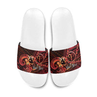 Personalised Polynesia Zodiac Aries Slide Sandals Galaxy Polynesian Pattern Chest Tattoo Style LT14 Red - Polynesian Pride