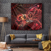 Personalised Polynesia Zodiac Aries Tapestry Galaxy Polynesian Pattern Chest Tattoo Style LT14 Red - Polynesian Pride