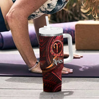 Personalised Polynesia Zodiac Aries Tumbler With Handle Galaxy Polynesian Pattern Chest Tattoo Style LT14 - Polynesian Pride